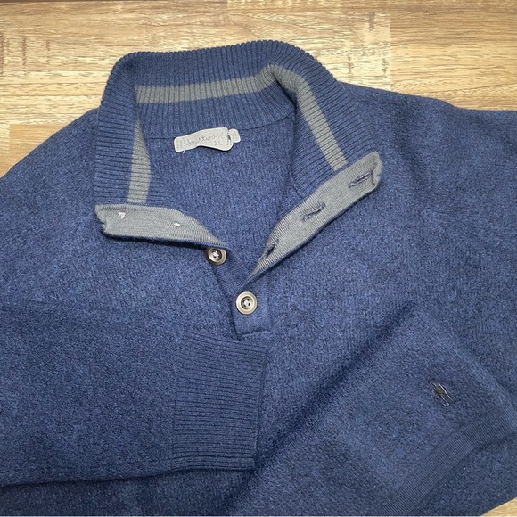 Smartwool Lathrop Wool Pullover Button Sweater Blue Men Tag XL Fits Like Medium‎ - Picture 1 of 4